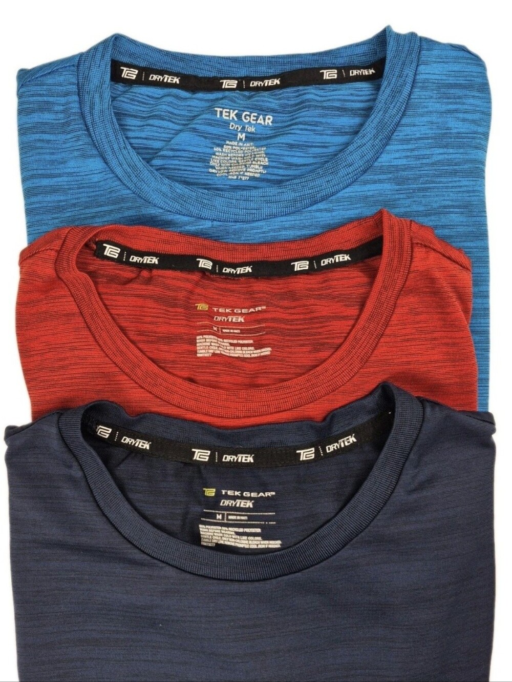 Lot Of 3 TEK-GEAR Mens M Aqua, Red & Navy Dri-Fit Performance Shirts EUC Sku688